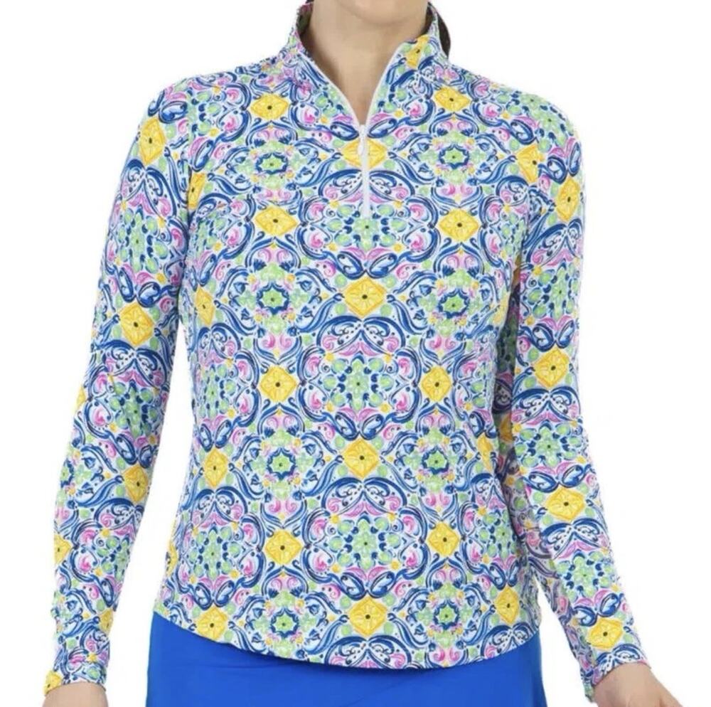 IBKUL NORA MULTI Long Sleeve Mock Golf Shirt Sz XL
